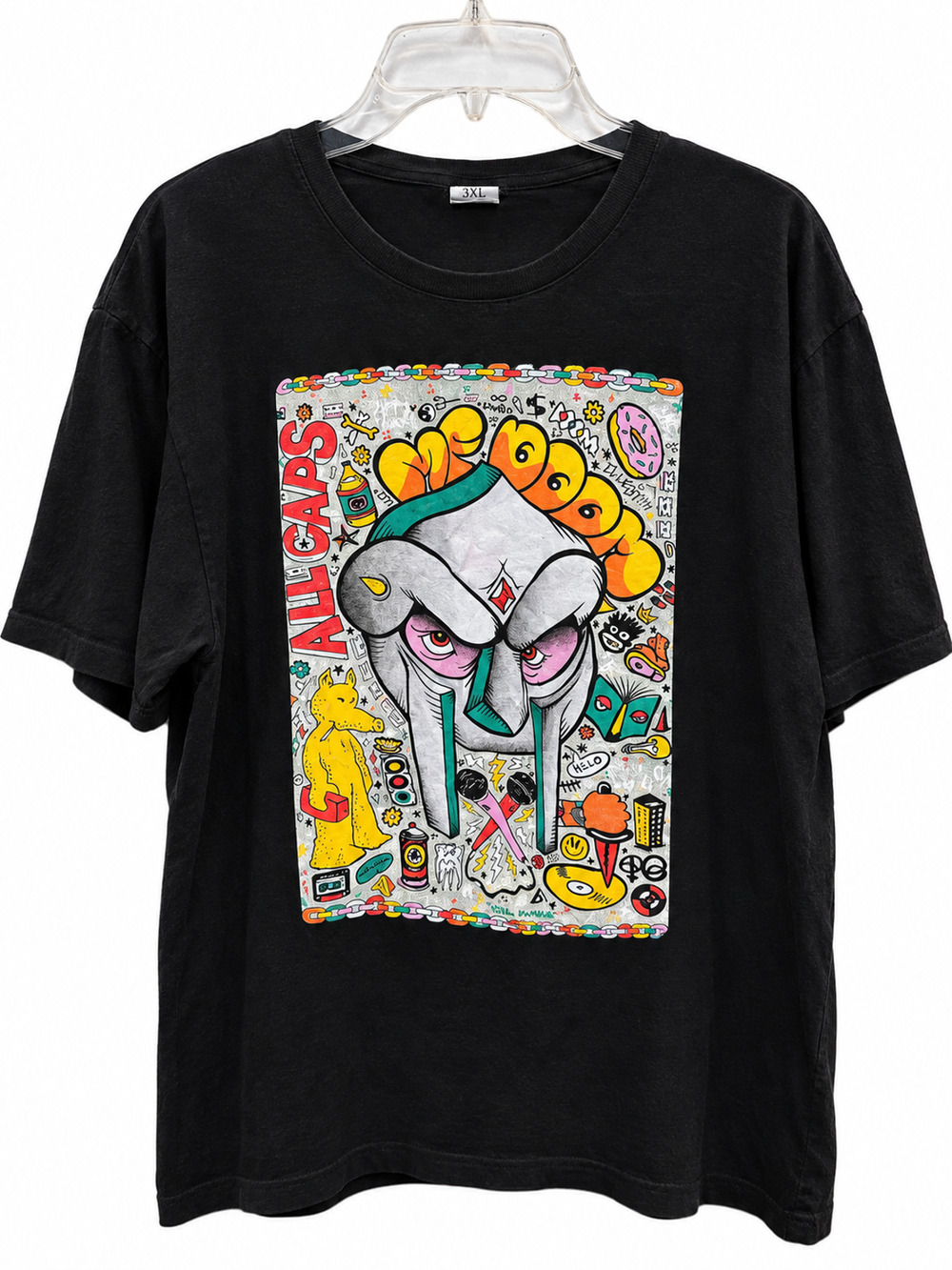 MF DOOM Hip Hop T-Shirt Mens 3XL Black Cotton All Caps Metal Fingers Graphic Rap